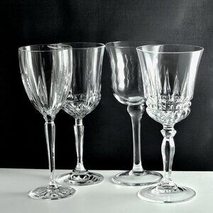 4pc Vintage Mismatched Crystal Wine Glasses approx 8" Assorted Clear Glassware